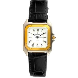 Peugeot Women Two-Tone Tank Shape Dress Watch with Designer Leather Wrist Band